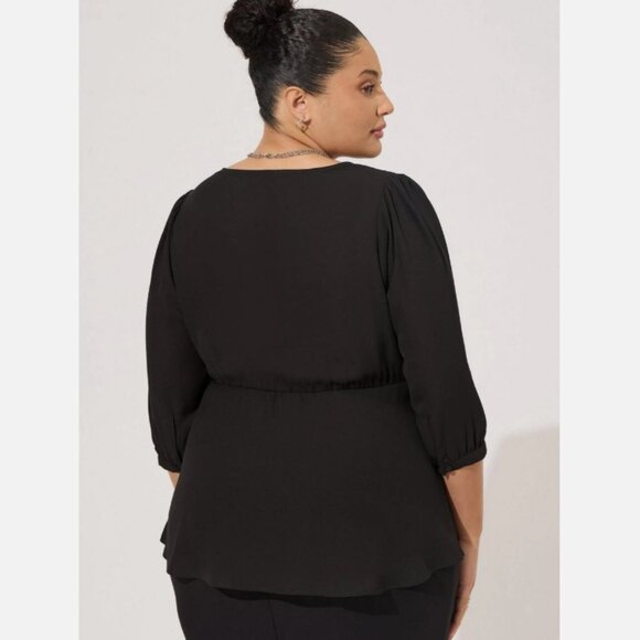 New Torrid Plus Size 4X Black Georgette Tie-Front Blouse Soft Flowy Preppy - Picture 3 of 11